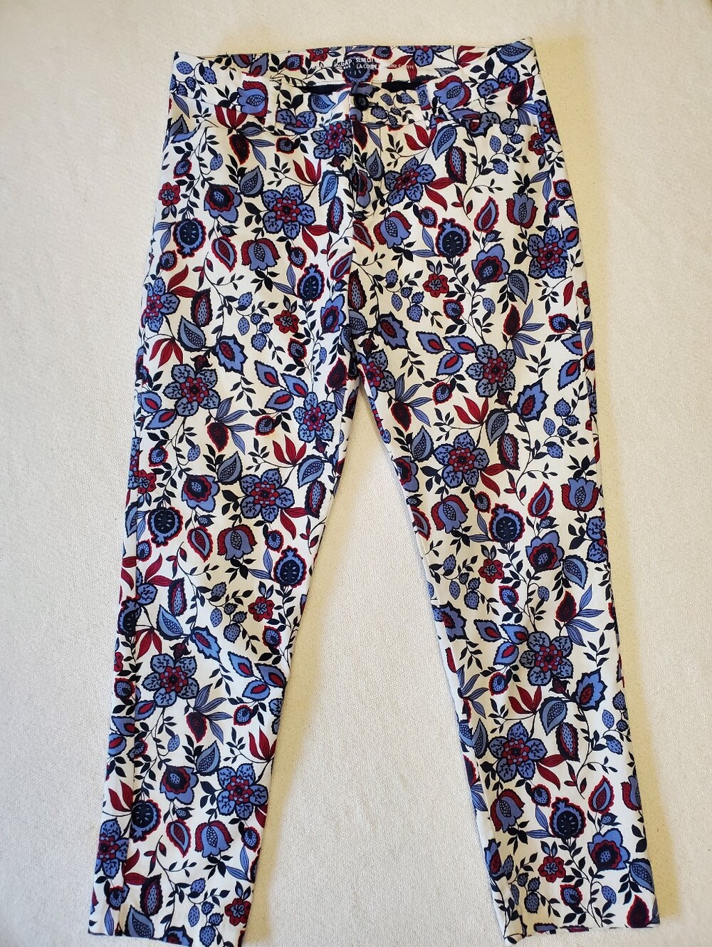 Khakis by GAP Slim City Womens 4R Floral Print Ankle Pants Blue Red Stretch